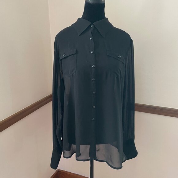 Harley Davidson Plus Size 1X Sheer Black Button Down Rhinestone Logo Top Womens - Picture 4 of 12